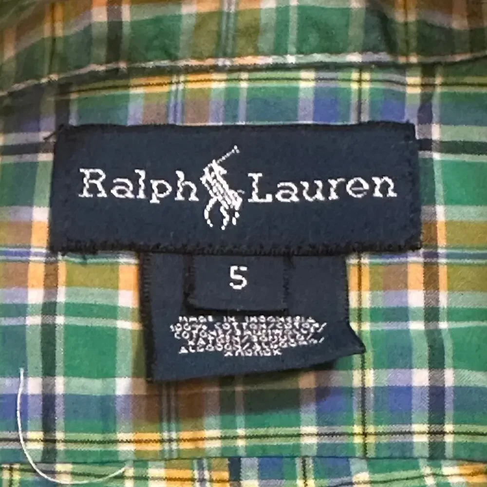 Ralph Lauren Green Plaid Oxford Shirt sz 5 Button Down Shirt